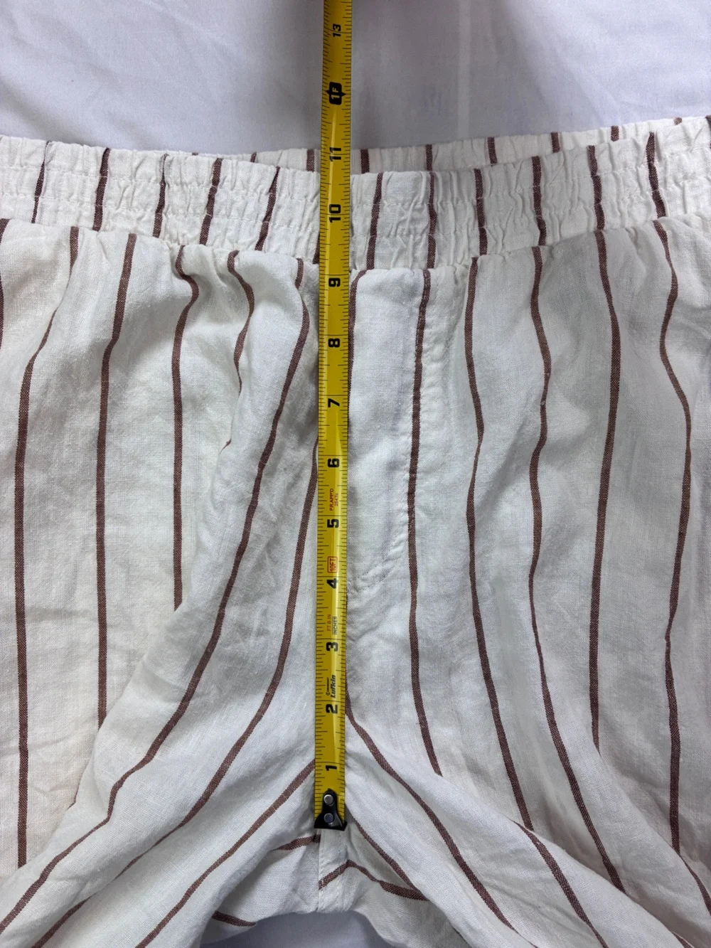 stars above Linen Blend Cream Wide-Leg Crop Pants with Brown Pinstripes Sz M